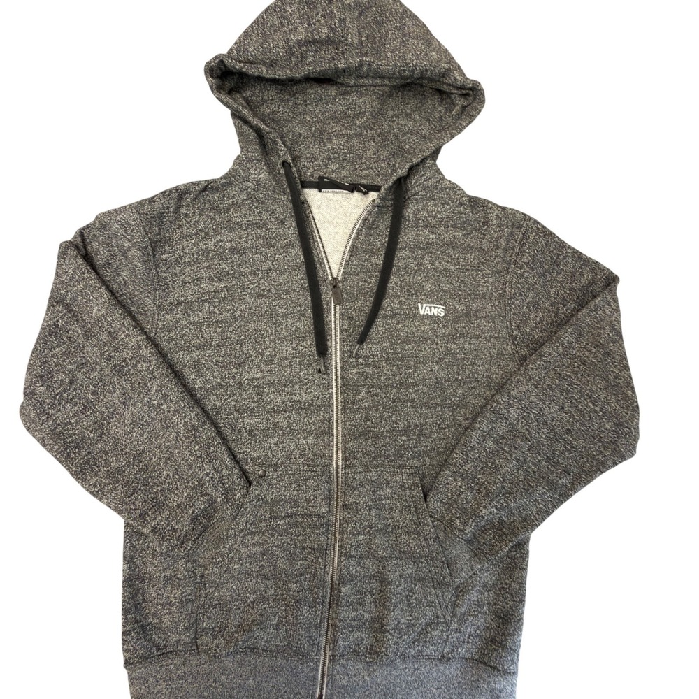 Vans Mens Full Zip Hoodie Charcoal Grey Marled Logo Sweatshirt Size M RN96277